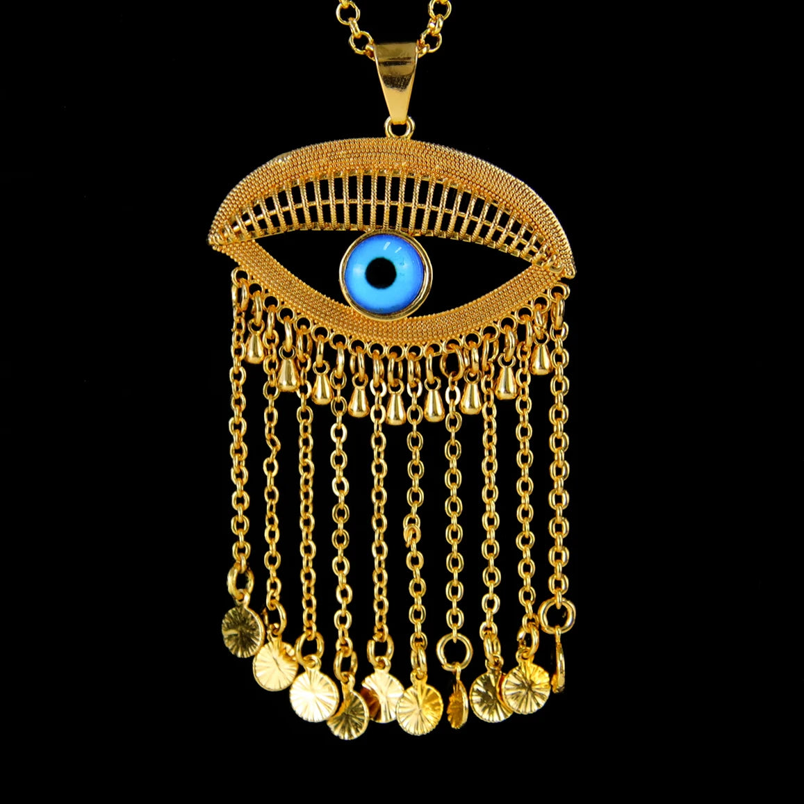 Collier pendentif œil turc porte-bonheur – Plaqué or 21k