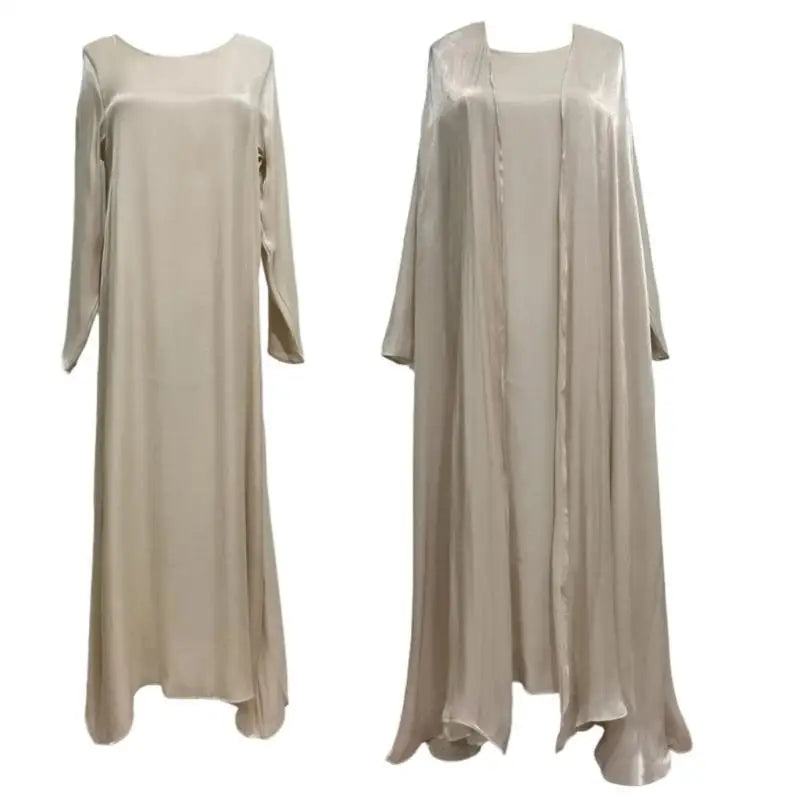 Robe de Soirée Islamique Femme – Longue Métallique avec Cardigan