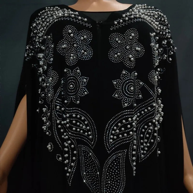 Ensemble 2 Pièces Abaya Femme Perlée Manches Chauve-Souris