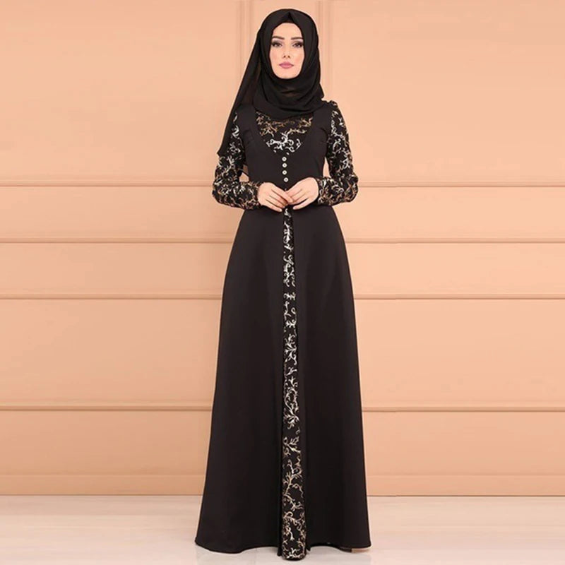 Abaya Femme Imprimée – Robe Longue Musulmane Maroc Ramadan