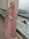 Abaya Rose Brodée Femme – Robe Islamique Manches Chauve-Souris