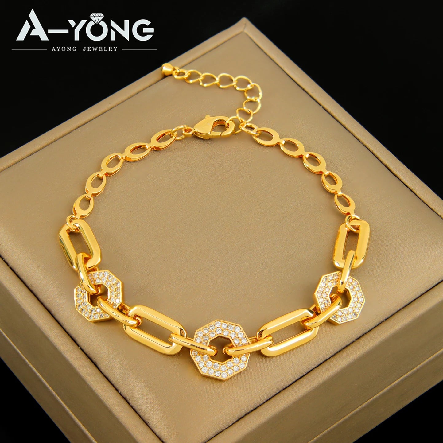 Parure complète zirconium plaquée or 21k – Style Dubai