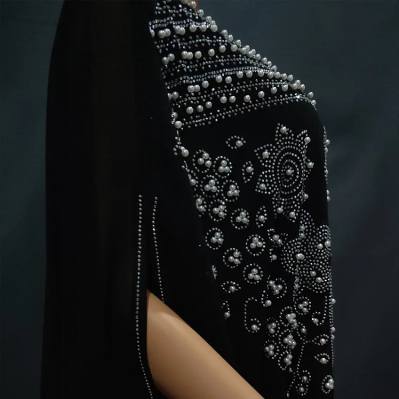 Ensemble 2 Pièces Abaya Femme Perlée Manches Chauve-Souris