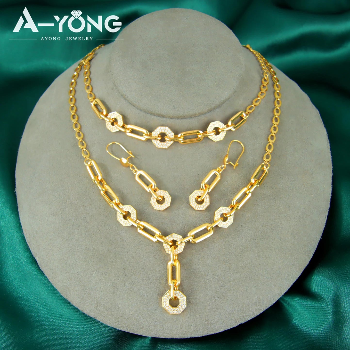 Parure complète zirconium plaquée or 21k – Style Dubai