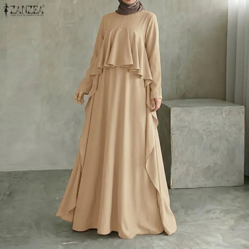 Abaya Femme Élégante Manches Longues – Robe Kaftan à Volants