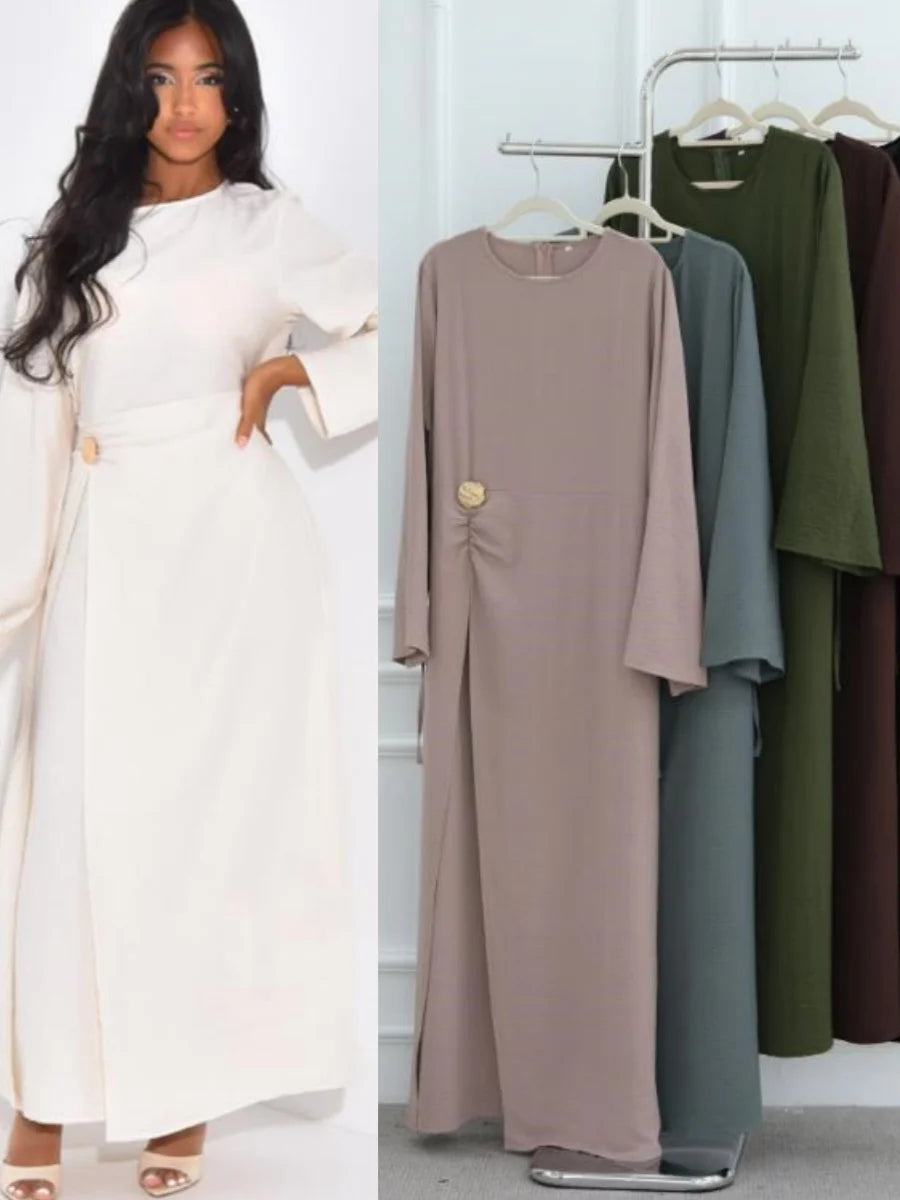 Abaya Femme Unie à Cordon – Robe Longue Modest Ramadan