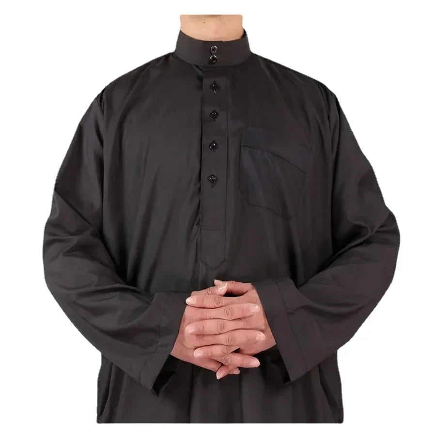 Qamis Homme Uni – Kaftan Jubba Islamique avec Bonnet