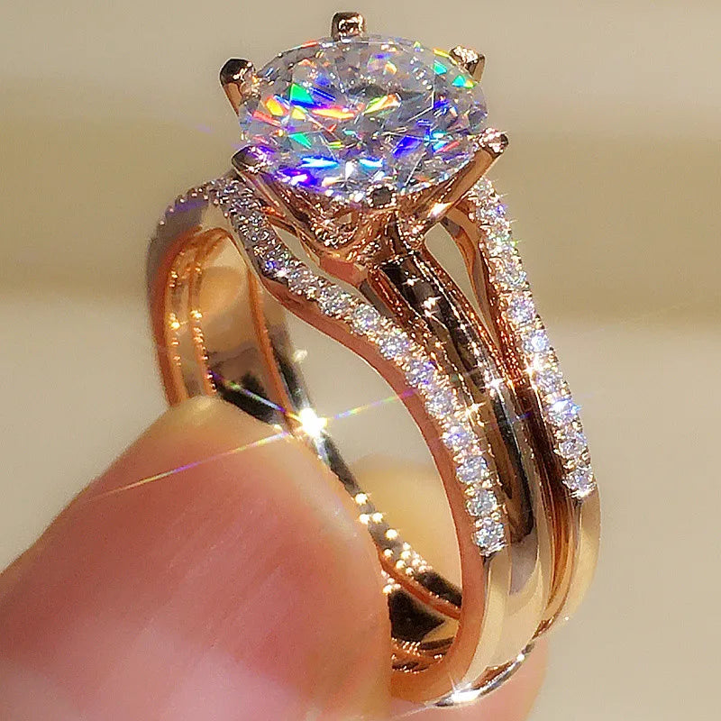 Bague solitaire 6 griffes zirconium – Or rose
