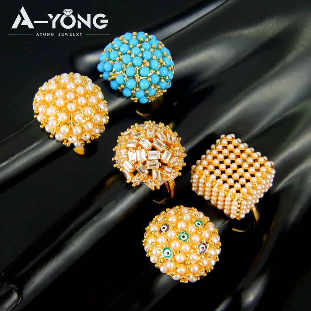 Bague de mariage perles plaquée or 21k – Style bohème